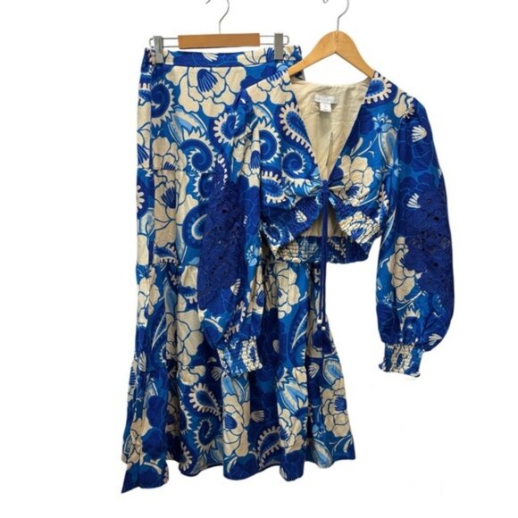 House f arlow 960 lue ream loral inen lend iece kirt et - Picture 3 of 15